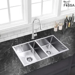 fossa 37"x18"x10" Inch Double Bowl Premium Stainless Steel Handmade Kitchen Sink Matte Finish Silver Included Strainer-Basket, Sink Coupling,Waste Pipe Vessel Sink-picture-11