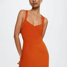 MANGO Rust Orange Basic Jumpsuit with Ruffles image 1