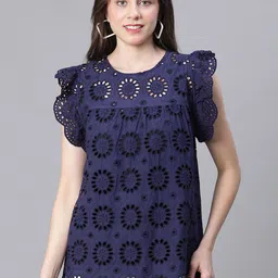 Oxolloxo Self Design Flutter Sleeve Cotton Schiffli Top-picture-26