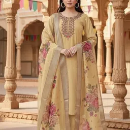 mionas KS-PARUL-CHIKU-M Embroidered Kurta, Trouser/Pant & Dupatta Set-picture-10