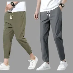 shotek Pack of 2 Men Self Design Green, Grey Track Pants-picture-38