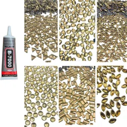 Golden Kundan Stone 6 Shapes with B7000 50 ml Combo Pack (600 pcs & glue)-image-28