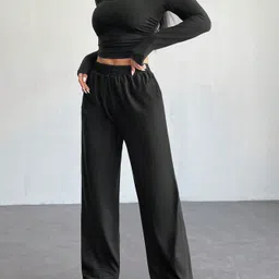 warcourt Women Loose Fit Black Cotton Blend Trousers-picture-18