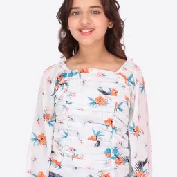 CUTECUMBER Girls Blue & White Floral Print Chiffon Top-picture-12