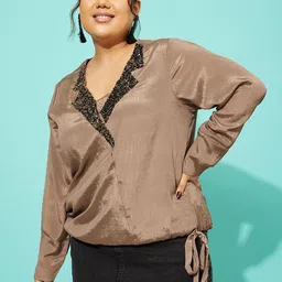 QUIERO MAS Plus Size Embellished Square Neck Cuffed Sleeves Blouson Top-picture-22