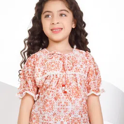 Peppermint Floral Print Tie-Up Neck Puff Sleeve Chiffon Top-picture-31