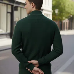 freaks Men Woven High Neck Green Sweater image 2