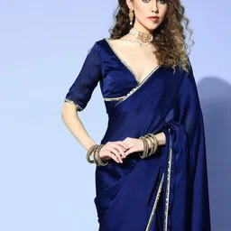 femane Solid/Plain Bollywood Silk Blend Saree image 5