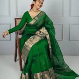 banaras silk palace Woven, Dyed Banarasi Organza Saree image 1