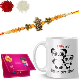 mm9e Designer Shree-Dora4-160 Gold Finish Rakhi, Chawal Roli Pack, Greeting Card, Mug Set-picture-18