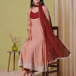 tasrika Solid Anarkali Kurta, Bottom & Dupatta Set-picture-14