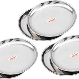 jaggery Stainless Steel Heavy Gauge Mirror Finish Quarter Dinner Plate/ Thali / Lunch Plate, Set of 6, Dia- 18.5cm, approx-7.5 inch (Set of 6pcs) Quarter Plate image 1