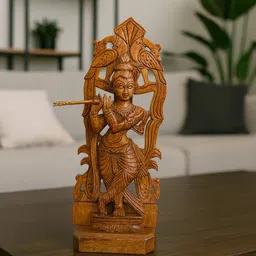rural bird Wooden Lord Krishna Showpiece | Handcrafted Wooden Flute Krishna Idol Decorative Showpiece - 30 cm-picture-44
