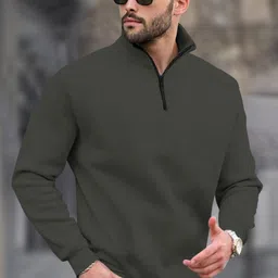 tripr Men Solid Collared Neck Green Sweater image 1