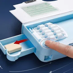 joy maker Space Theme Buttons Operated Magnetic Pencil Stationery Box (with Accessories) Space Theme Trending Return Gift Geometry Compass Box for School Students Art Plastic Pencil Box image 3