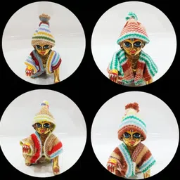 rrc Size 3 Pack of 4 Woolen Inner Set for Laddu Gopal Winter Dress with Cap Handmade Dress-picture-46