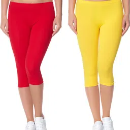 lili Cotton Lycra 220 GSM Bio-Wash Women Red, Yellow Capri-picture-17