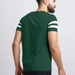 ausk Men Striped Round Neck Cotton Blend Dark Green, White T-Shirt image 2