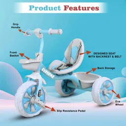 evohome Tricycle With Kids with Dual Storage Basket and Seatbelt NONI CYCLE Tricycle image 2