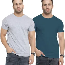youthpoi Pack of 2 Men Solid Round Neck Pure Cotton Green, Grey T-Shirt-picture-11