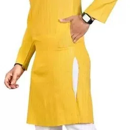 dollico Men Solid Cotton Blend Straight Kurta image 3