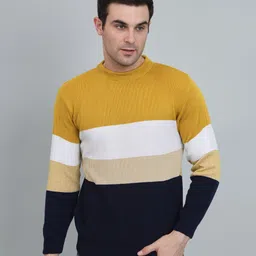 Men Colorblock Round Neck Multicolor Sweater-image-0