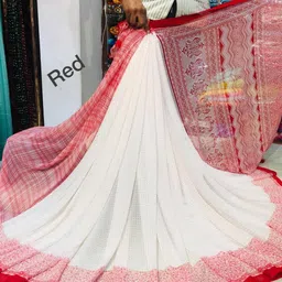 willmake Printed, Self Design, Color Block, Striped, Embroidered, Woven, Embellished, Solid/Plain Daily Wear Georgette Saree-picture-18