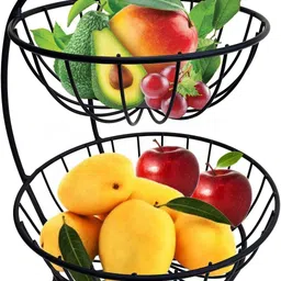 smart slide 2 Tier Steel Premium Fruit and Vegetable Basket for Kitchen - Fruit Basket for Dining Table - Vegetable Storage Basket – Fruit Bowl - Vegetable Stand for Home – Countertop Fruit Rack Steel Fruit & Vegetable Basket-picture-27