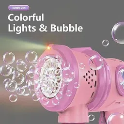 budetto Automatic Space Bubble Gun Toy with Light and Bubble Solution - Pink image 3