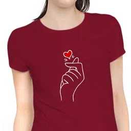 stylimo Pack of 2 Women Printed Round Neck Cotton Blend Orange, Maroon T-Shirt image 4