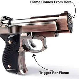 choudhrytrade Refillable Stylish Pocket Gun Cigarette lighter Brown , Silver Pocket Lighter image 4