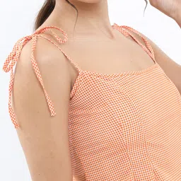 tokyo talkies Casual Noodle Straps Checkered Women Brown Top image 4