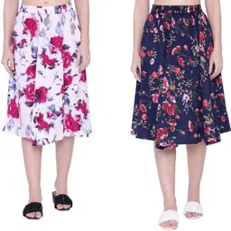 Women Floral Print A-line Multicolor Skirt-image-60