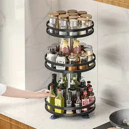 bazku 3 Tier 360° Tabletop Rotating Kitchen Rack, Kitchen Pantry Storage Organizer Plastic Kitchen Trolley-picture-28