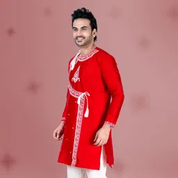 franscart Men Embroidered Art Silk Straight Kurta image 4