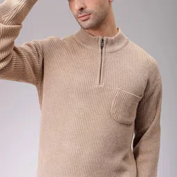 the indian garage co. Men Self Design Round Neck Beige Sweater-picture-19