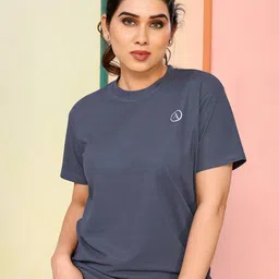 moda rapido Women Solid Round Neck Polyester Grey T-Shirt image 4