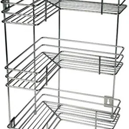 n h enterprise Containers Kitchen Rack L Corner Shape Stand 3 Layer Stainless Steel Storage Rack/Shelf Rack for Dish Steel-picture-19