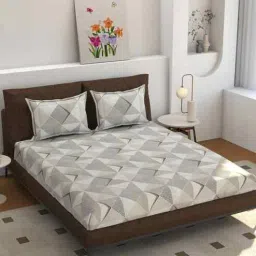florida 180 TC Microfiber Geometric Fitted Bedsheet with 2 Pillow Covers (Tan, 72x78+10 Inch)-picture-39