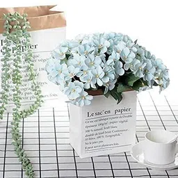 Artificial Hydrangea Flowers for Home Decoration and Craft (Light Blue, Pack of 2). Blue Hydrangea Artificial Flower-image-13