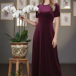 vm studio Women Fit and Flare Purple Maxi/Full Length Dress-picture-15