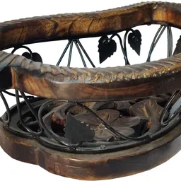 art export Wooden Vegetable/Fruit Basket Wood Basket for Kitchen & Dining Table Wooden, Iron Fruit & Vegetable Basket image 5