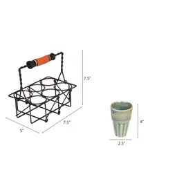 aakriti art creations Multicolor Ceramic and Metal 7 Pcs Glasses With Stand image 2
