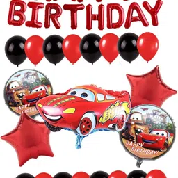 bash n splash Printed Red Black Happy Birthday Car Theme Balloon Set (Pack of 68) Balloon image 1