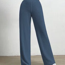 selvia Women Relaxed Blue Lycra Blend Trousers image 4