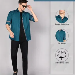 vtexx Men Regular Fit Solid Spread Collar Casual Shirt image 5