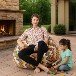 style homez 4XL Classic Cotton Canvas Geometric Printed Teardrop Bean Bag With Bean Filling image 4