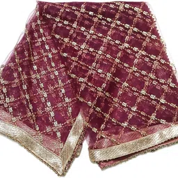 kamya fashion Net Embroidered Purple Women Dupatta image 3