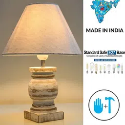 homesake Small Table Lamp, Whitewash Wood Grain Bedside Lamp with Khadi Shade Night Lamp image 4
