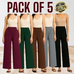 mp10 Pack of 5 Women Regular Fit Multicolor Polycotton Trousers-picture-30
